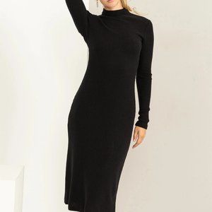 NWT Hyfve Double Zero Chic Darling Ribbed High Neck Midi Dress In Black